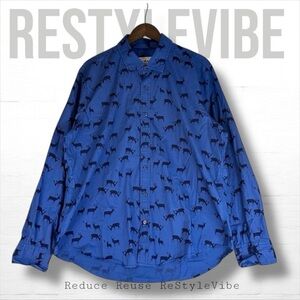 BODEN Men’s Size XL Shirt Button Down Long Sleeve Deer Pattern Print Blue